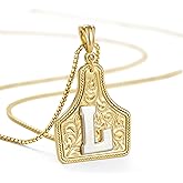 KissYan Western Cowgirl Initial Necklace Valentines Day Gifts for Men Women, 14K Gold Plated Cowboy Letter Pendant Necklace Handmade CowTag Two-Toned Jewelry