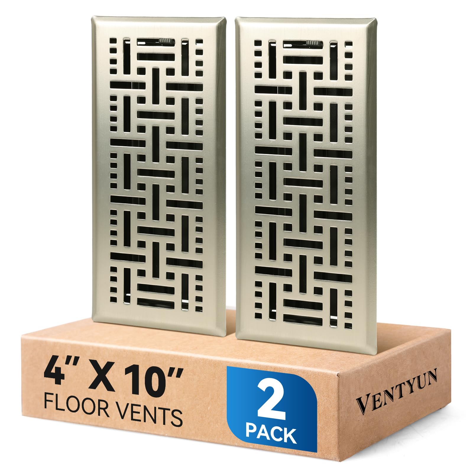 Photo 1 of Ventyun Floor Register 4x10 Inches 2 Pack - Heavy Duty Walkable Steel Floor Vent Covers for Home Floor - Adjust Air Flow Direction Curved Safe Edges,Brushed Nickel