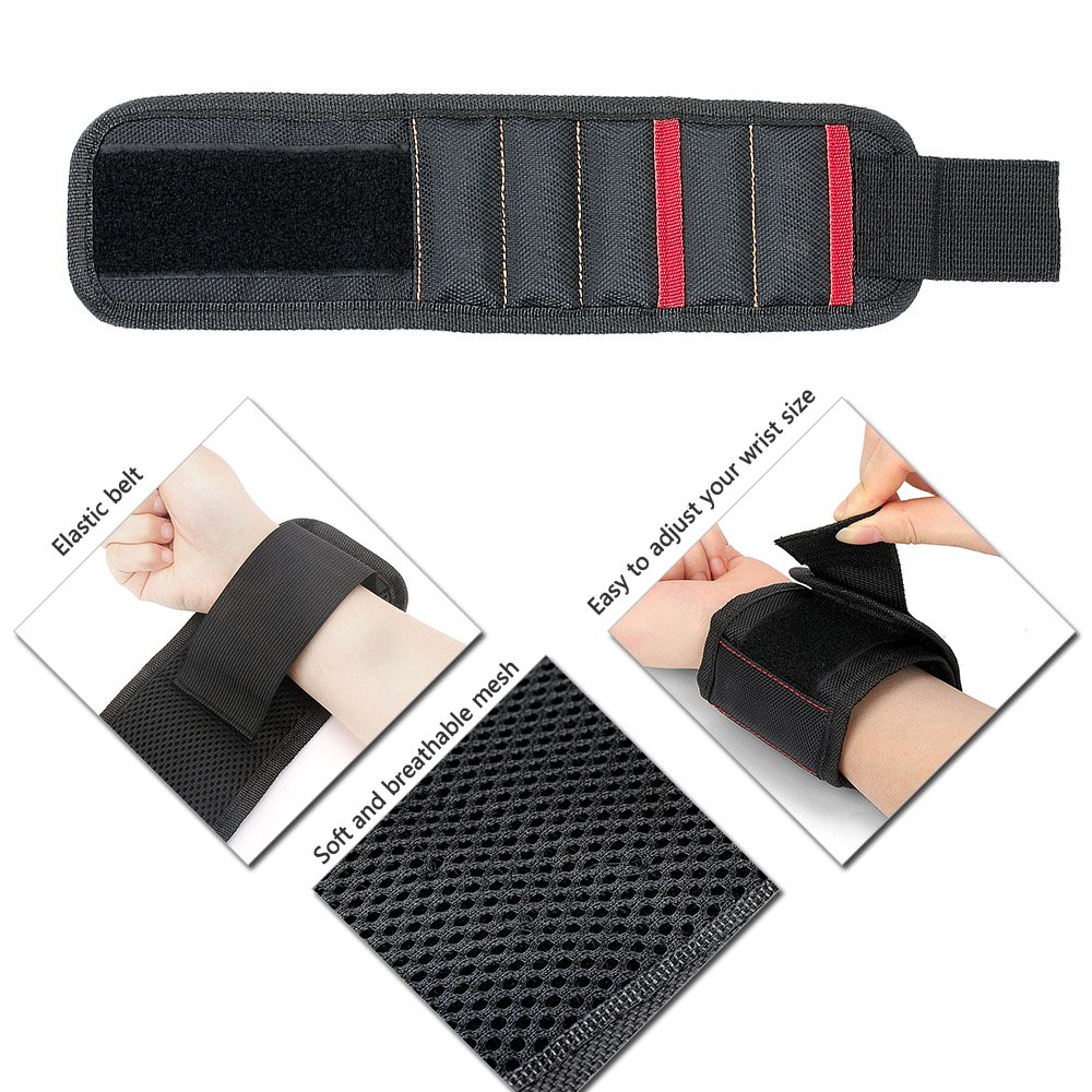 Magnetic Wristband with Strong Magnets for Holding Screws Nails Drill Bits - DIY Handyman Electrician Repair Tools