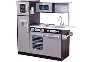 KidKraft Uptown Espresso Wooden Play Kitchen with Play Phone, Chalkboard & Towel Rack, Espresso