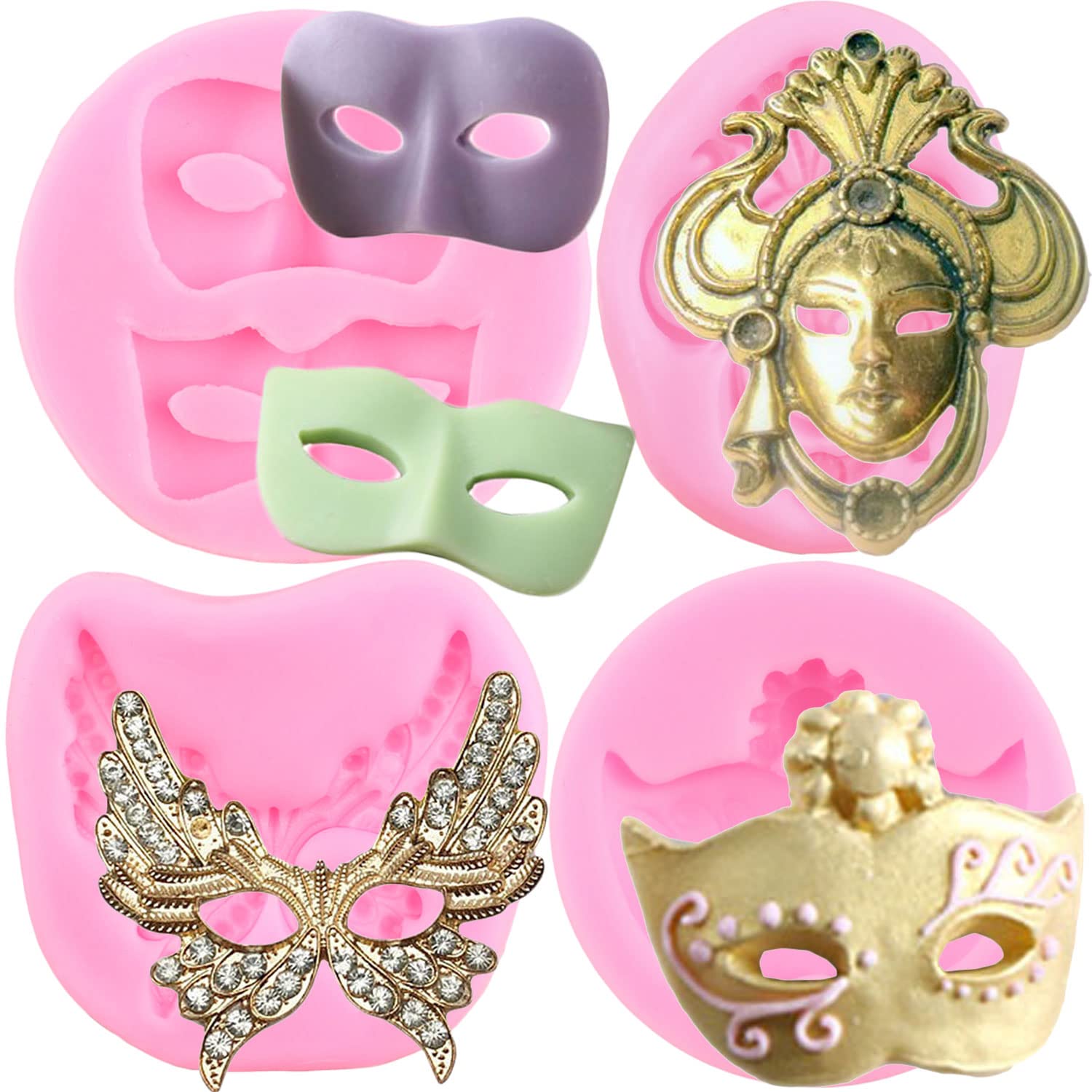 Photo 1 of ***PLEASE SEE PHOTOS MOLD STYLE DIFFERS FROM STOCK PHOTO**** ZiXiang Mask Silicone Molds Masquerade Mask Fondant Mold For Cake Decoration Cupcake Topper Candy Resin Clay Chocolate Gum Paste Set Of 4