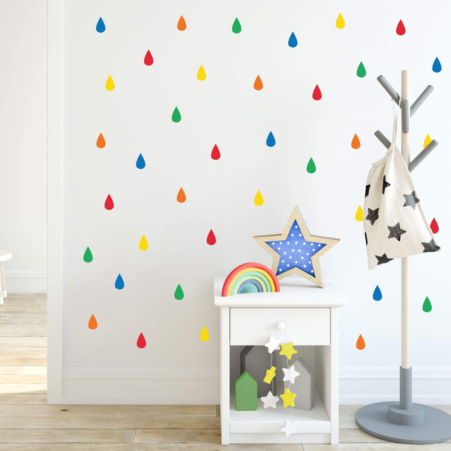 Stickerscape Colourful Raindrop Wall Stickers | Perfect for A Childs Bedroom, Playroom Or Nursery | Easy to Apply | Perfect to Add Interest to a Plain Wall (Rainbow)