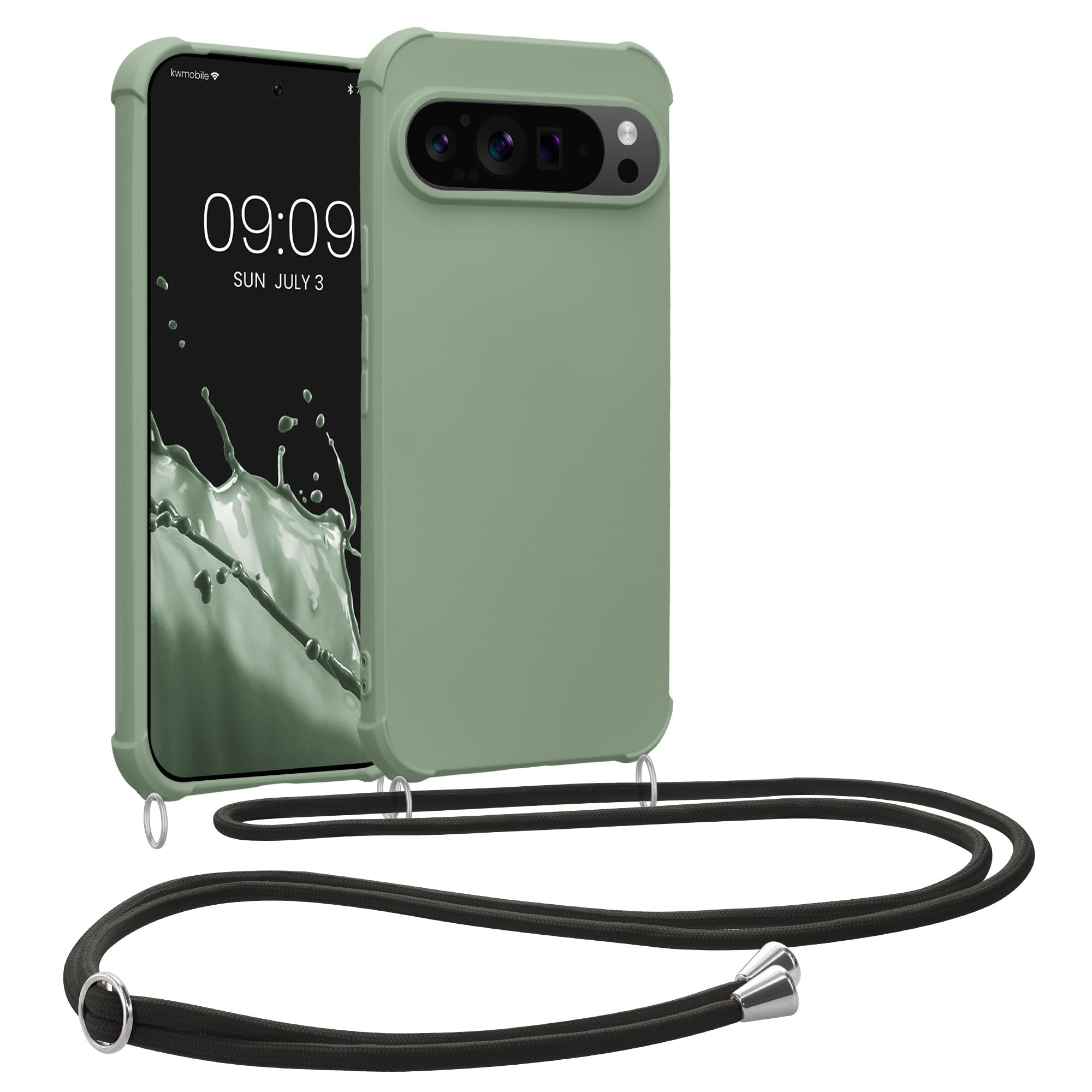kwmobile Crossbody Case Compatible with Google Pixel 9 Pro XL Case - TPU Silicone Cover with Strap - Gray Green — image 1