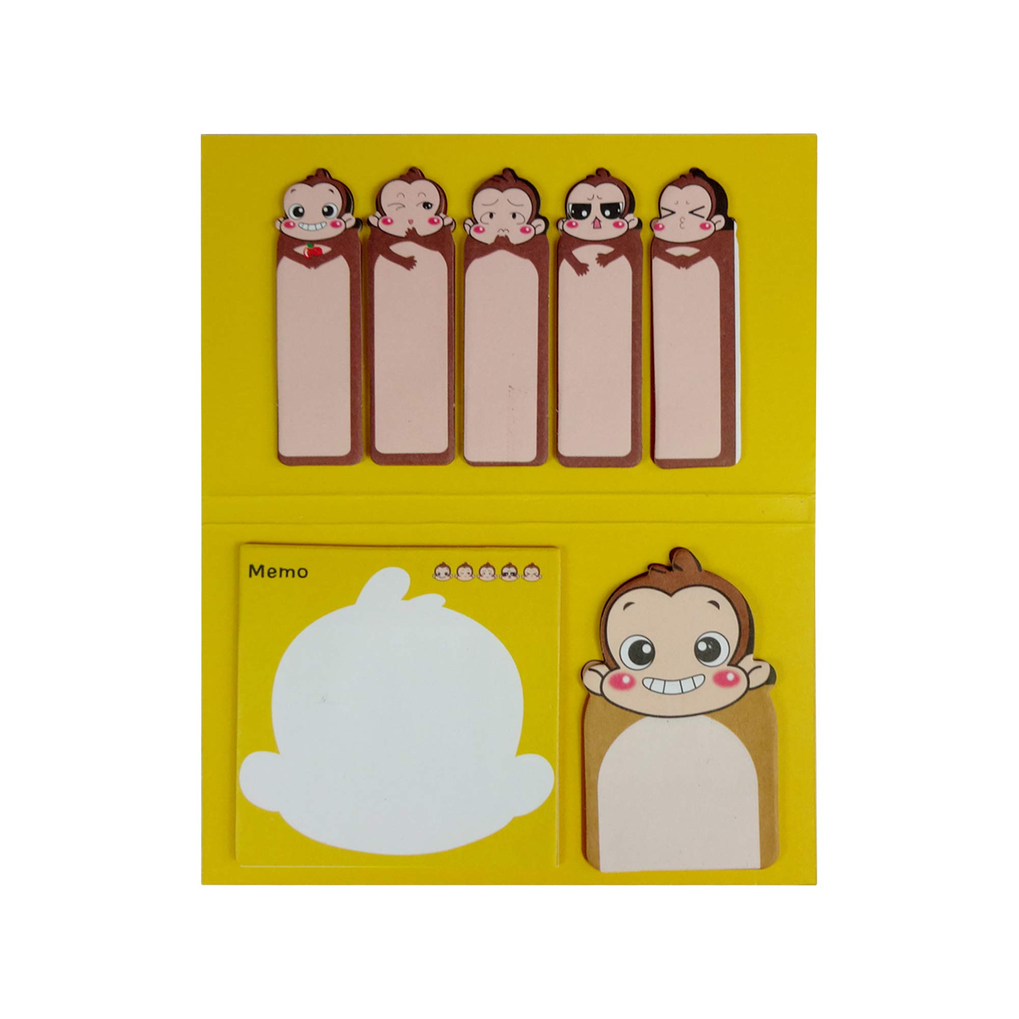 Emartbuy Pack of 3 Colourful Self-Adhesive Memo Pad Sticky Notes Bookmarks - Monkey Design