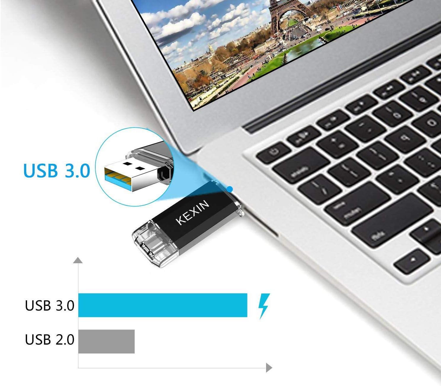 KEXIN USB C Flash Drive 64GB USB 3.0 + USB C Memory Stick Dual USB Stick Thumb Drive with Keyring for Type C Device Samsung S9/ S9 Plus/ S8/ S8 Plus - Image 5