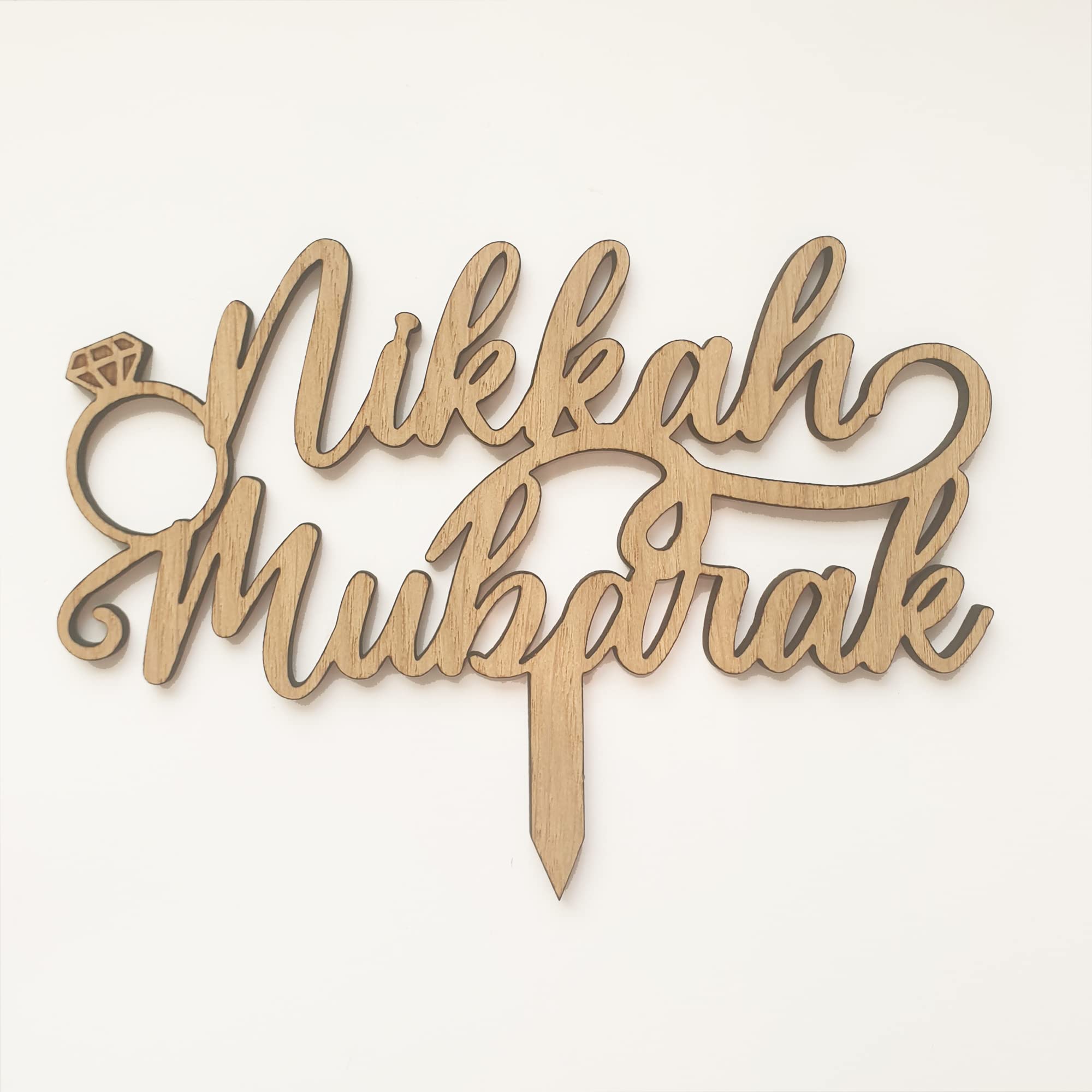 Personalised Nikkah Mubarak Cake Topper Oak Veneer - Cake Decoration Wedding Nikah