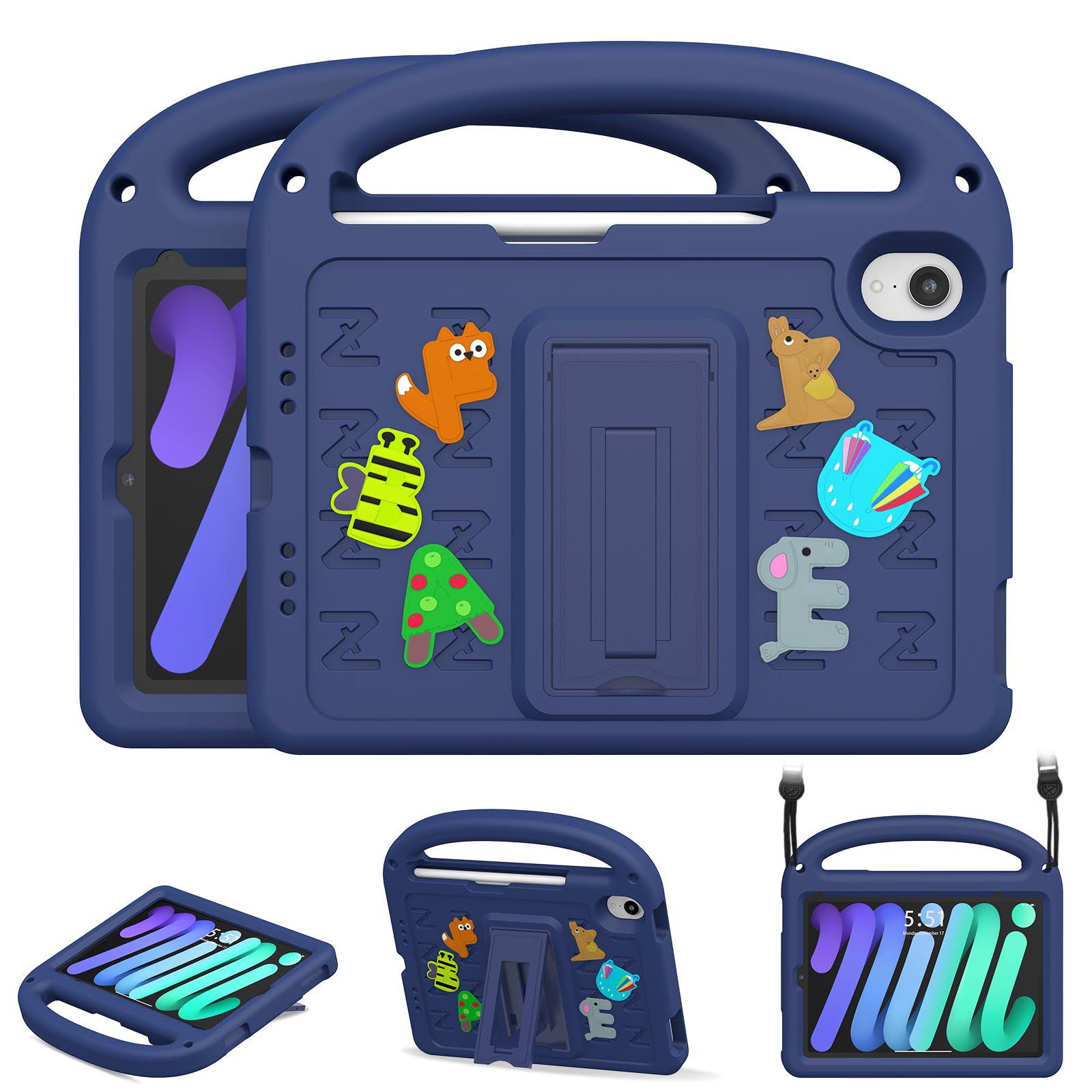 Photo 1 of AGROMI Kids Case for iPad mini 7(A17 Pro) 2024/iPad Mini 6 2021 8.3 Inch, with Built-in Pencil Holder/Anti-Slip Handle/Foldable Stand, Shockproof Protective iPad mini 7th/6th Generation Case 8.3 Inch