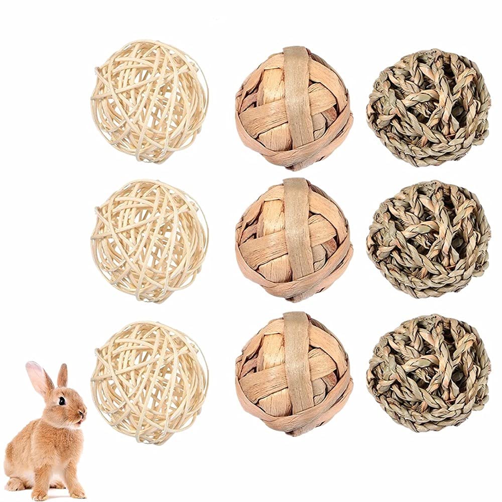Voarge Pack of 9 Chew Balls, Small Animals Chew Toy, Grass Toy for Rabbits, Guinea Pigs, Chinchilla Rabbits, Treats Braided Straw Toy for Small Animals (9 Pieces)