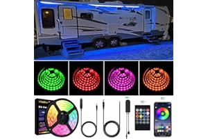 Vbakor RV Awning Lights Kit, 20FT RGB Dimmable Waterproof 12V Camper Awning Strip Lights with APP/Remote Control, Sound Music Sync, RV Exterior Lighting for Party Motorhome Travel Trailer