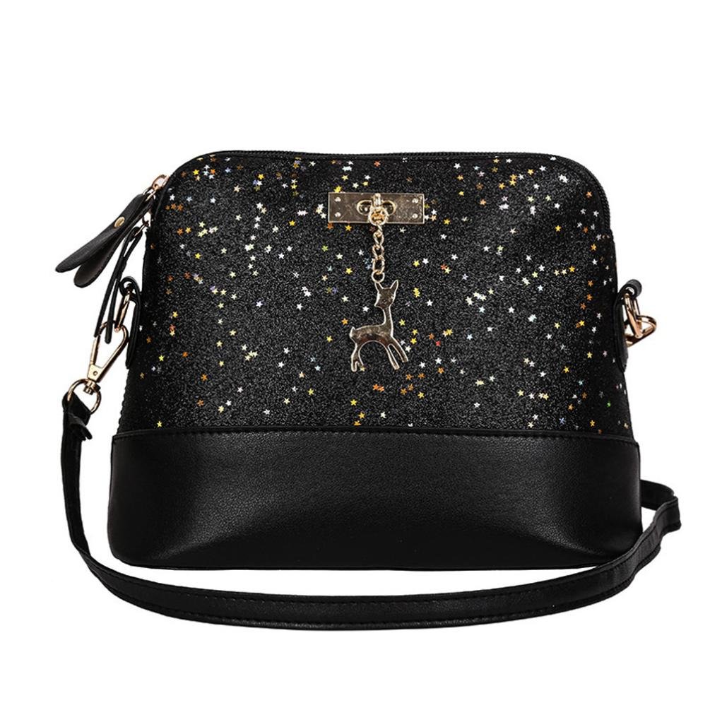 Clearance! Nevera Womens Glitter Leather Crossbody Bag Sequins Small Deer Shoulder Bags Messenger Bag (Black) : Beauty