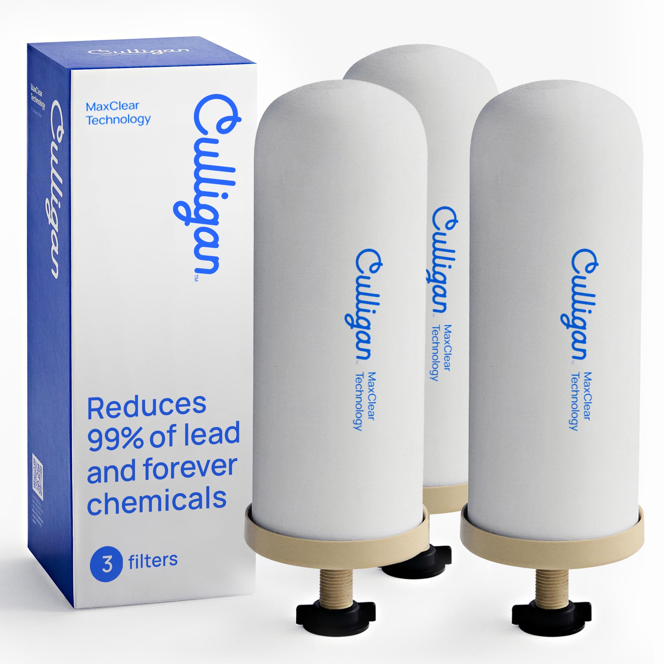 Photo 1 of Culligan MaxClear 7” Gravity Water Filter Replacement Compatible with ProOne & Berkey Water Filter Systems, Ceramic & Carbon Filter NSF/ANSI Certified, Reduce Total PFAS, Microplastics & Lead, 3-Pack