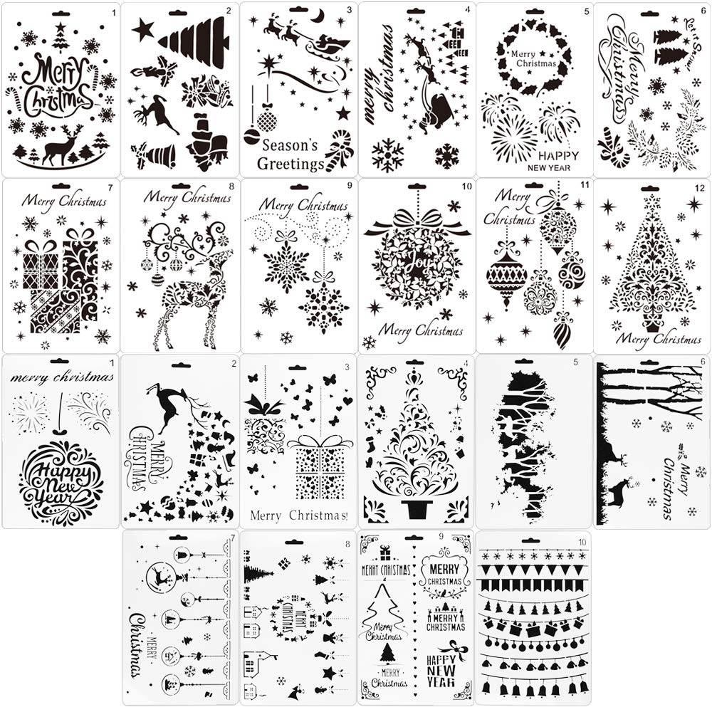 22pcs Kit De Dessin Au Pochoir Noel Peinture En Plastique Bullet Journal Pochoir Forme Renne Arbre De Noel Flocon De Neige Cloche Decoration Bricolage Pour Enfant Scrapbooking Carte Anniversaire Fete Loisirs Creatifs