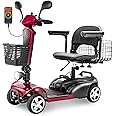 4 Wheels Eldryvon EV02 Electric Mobility Scooter for Seniors & Adult, 300Lbs All Terrain, Foldable Powered Wheelchair Device with Dual Basket, Rotating Seat (Red, EV02 with Mirror)