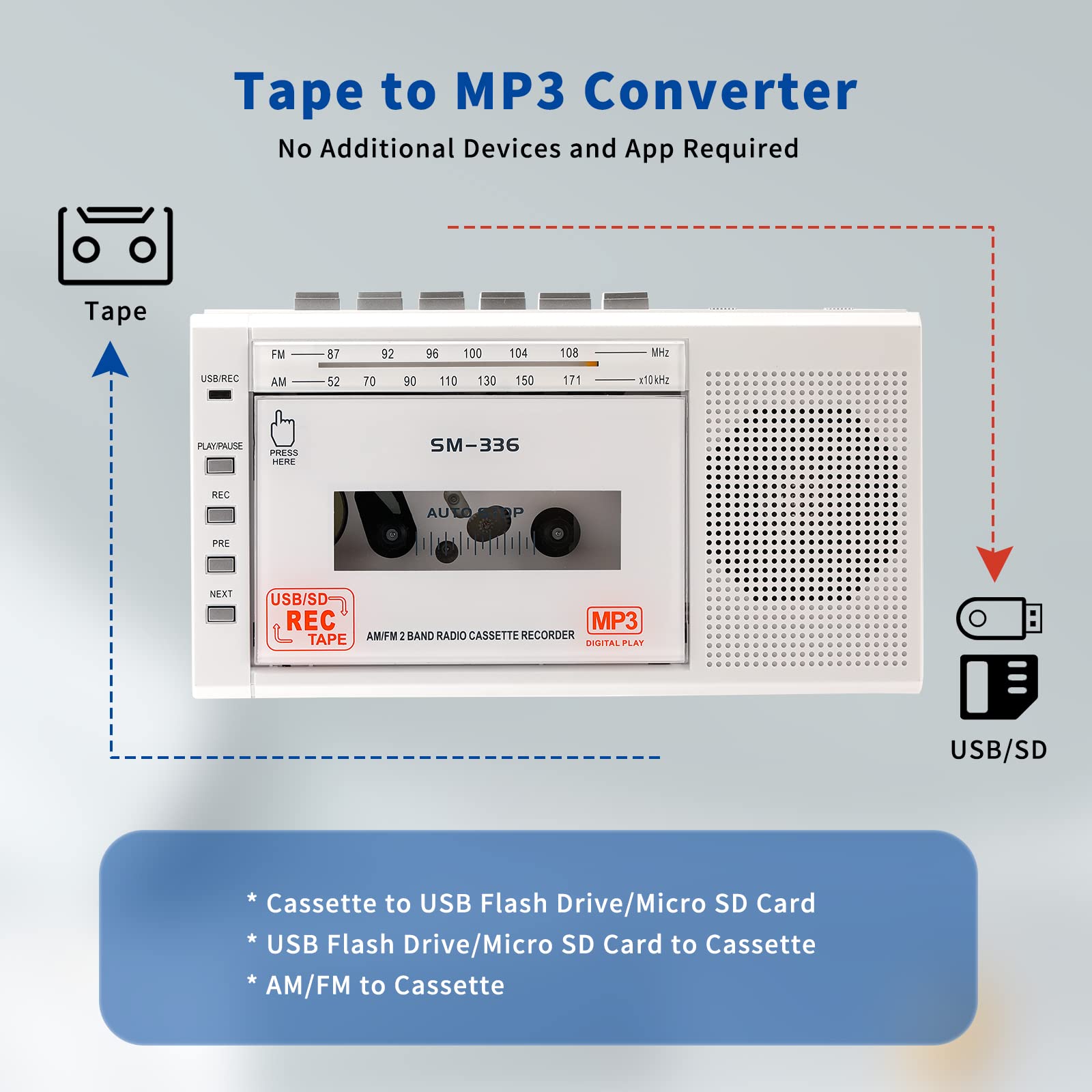 SEMIER Portable Cassette Player Recorder, Cassette To MP3 Digital