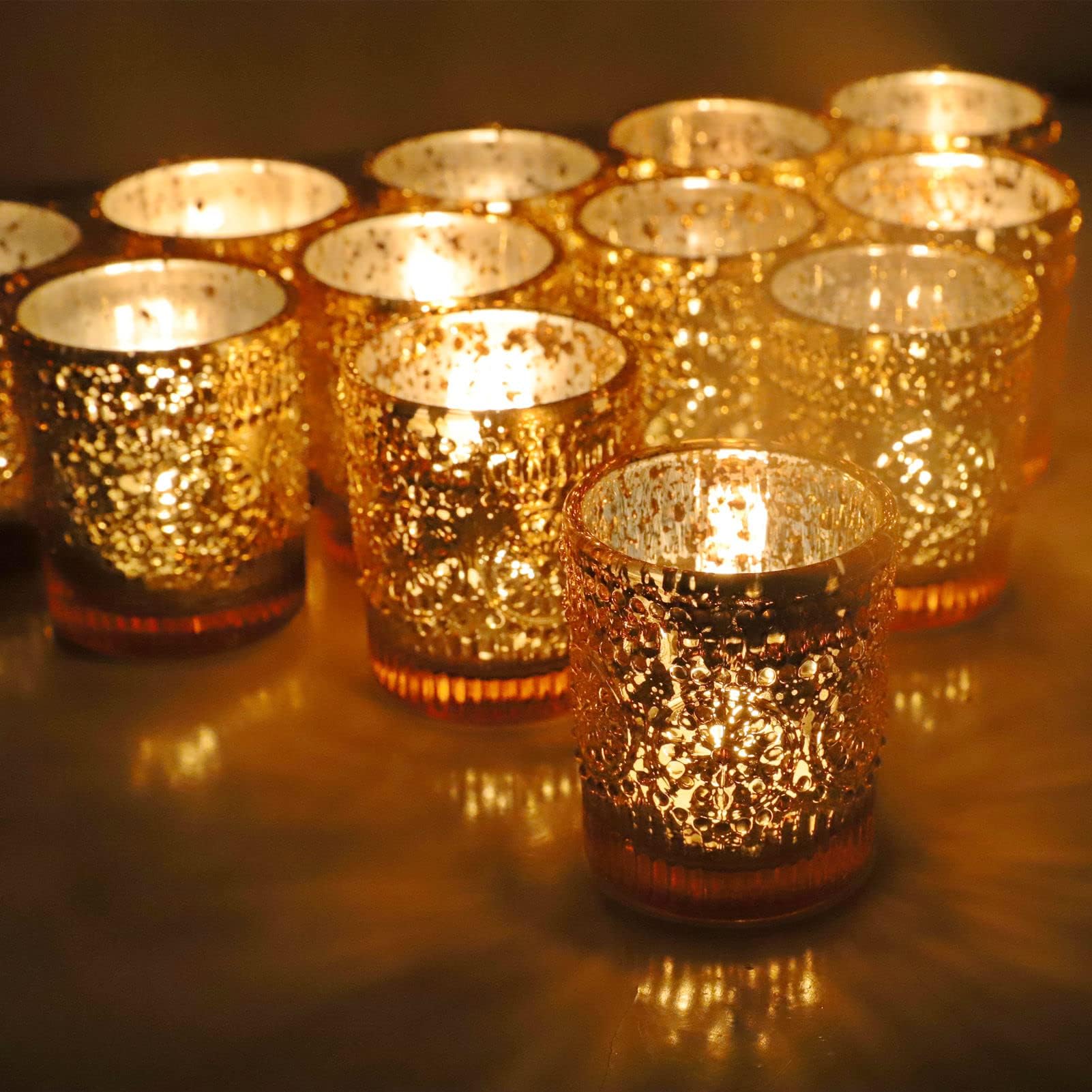 Vohocandle Gold Tea Light Holders Set of 12, Gold Candle Holders Bulk for Wedding Table Centerpiece, Mercury Glass Tealight Holder for Home Party Decoration (5.5 * 6.5cm)