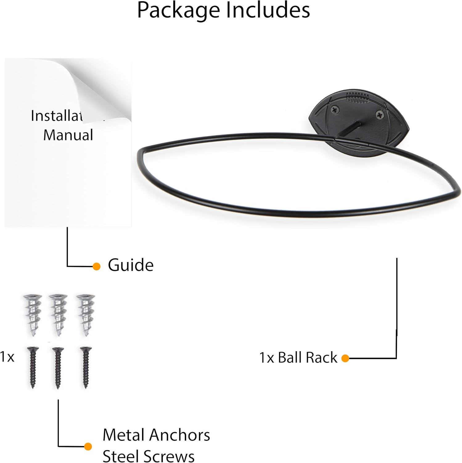 Wallniture Sporta Wall Mount Football Holder Ball Rack Storage Steel Black: Home & Kitchen