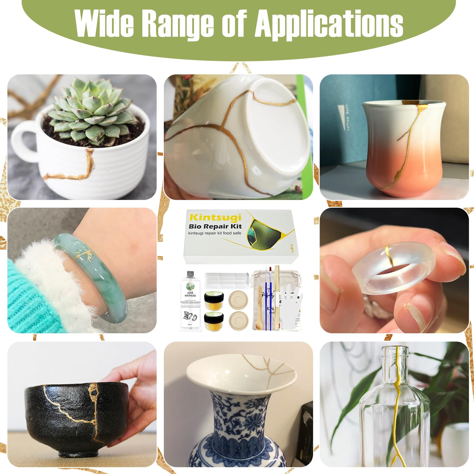Kintsugi Repair Kit Gold，Kintsugi Repair Kit Food Safety Quickly Repair Your Precious and Meaningful Pottery，Japanese Gold Repair Kit Can Be Used to Repair Ceramics, Glass, Pottery
