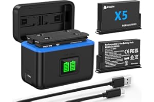 Anegine Insta 360 X5 Battery, 2 Pack 2850mAh Insta360 x5 Battery Bundle with Dual Fast Charger, Battery Level Display, Compat