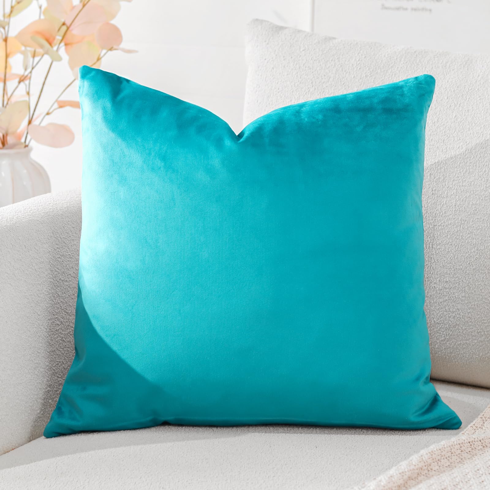 Artscope Luxury Velvet Cushion Covers Super Soft Decorative Square Throw Pillow Covers Case Cushion Covers for Sofa Couch Bedroom Car Decor 45x45cm Turquoise