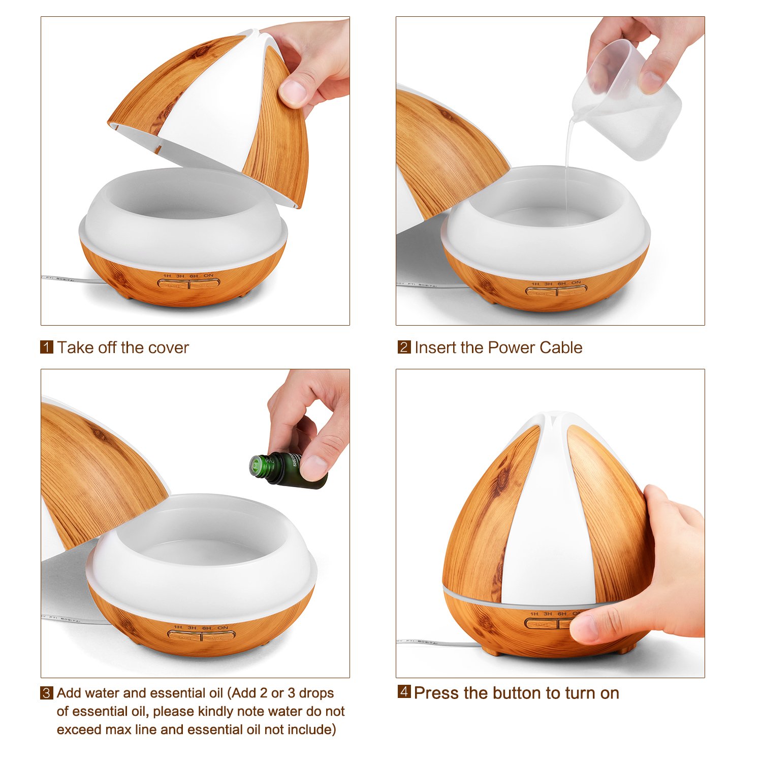 OMOTON Ultrasonic Aroma Diffuser 300ML Cool Mist Humidifiers Aromatherapy with 7 Adjustable LED Lights, Essential Oils Air Purifier, Super Quiet