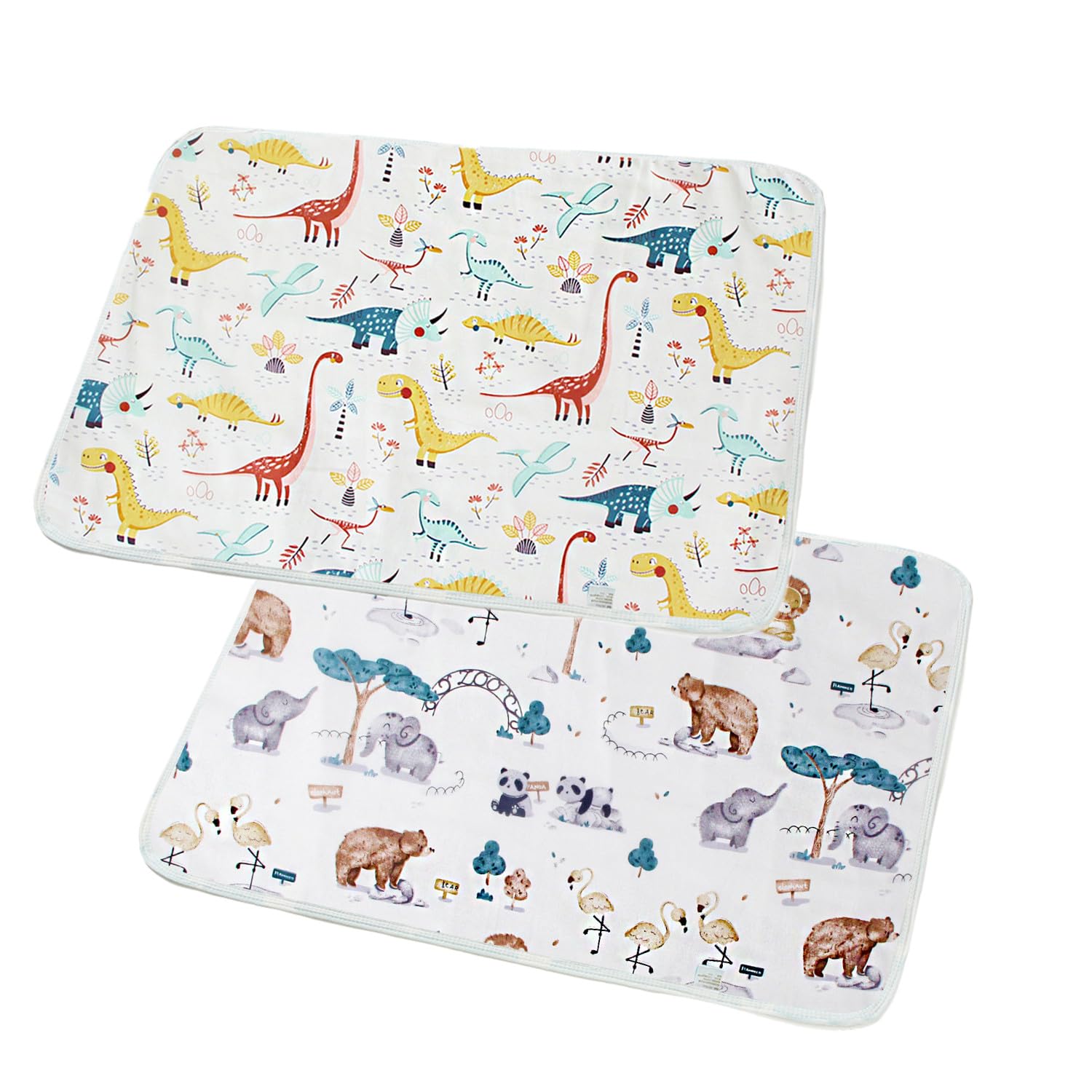 2 Pcak Baby Changing Mat - Babys Travel Folding Changing Mats, Large Waterproof Washable Babies Diaper Changing Mattress (Dinosaurs+Animals Park, 50x70 cm)