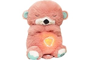 Glyrnur Baby Sound Machine Soothe Breathing Otter, Sensory Details Music Lights Rhythmic Breathing Motion Musical Baby Toy Plush for Newborns (Battery Not Includ) (Pink)
