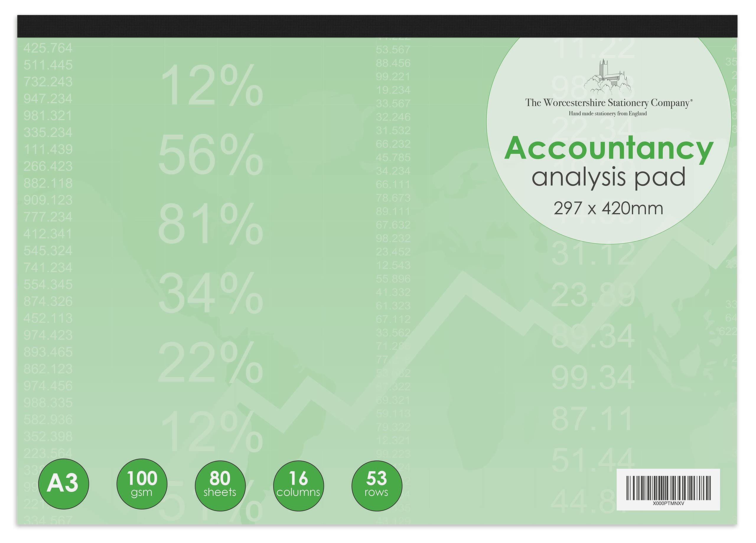 The Worcestershire Stationery Company A3 analysis pad, 53 rows, 16 columns, numbered, 100gsm
