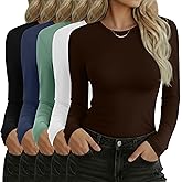 Sweetyweee 5 Pack Women's Long Sleeve Shirts Slim Fit Crew Neck Basic Tops Multipack Casual Layering Tee Undershirts