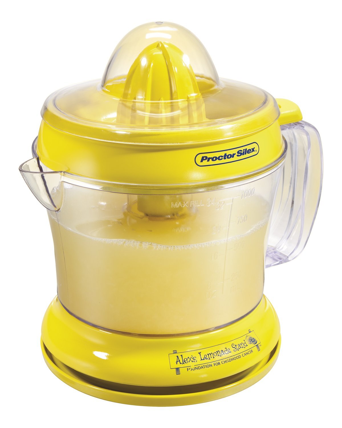 Proctor Silex Alex's Lemonade Stand Electric Citrus Juicer Machine and Squeezer, for Lemons, Limes and Oranges, 34 oz, Yellow (66331)
