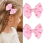 Totelux Valentines Bow Hair Clips Pink Heart Print Hair Barrettes Cute Bowknot Hairpin Grosgrain Ribbon Valentines Hair Accessories for Women Girls 2PCS