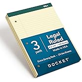 TOPS Docket Legal Pads, 3 Pack, Premium Note Pads, 100 Legal Ruled 8.5" x 11" Sheets, Canary Yellow Paper with Firm Back, Professional Legal & Office Notepads, 3 Hole Punched, 2X More Sheets, Proudly Made in the USA