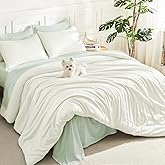 Litanika Ivory Comforter Set Queen Size, 3 Pieces Lightweight Solid Bedding Comforter Set, All Season Fluffy Bed Set (90x90In Comforter & 2 Pillowcases)