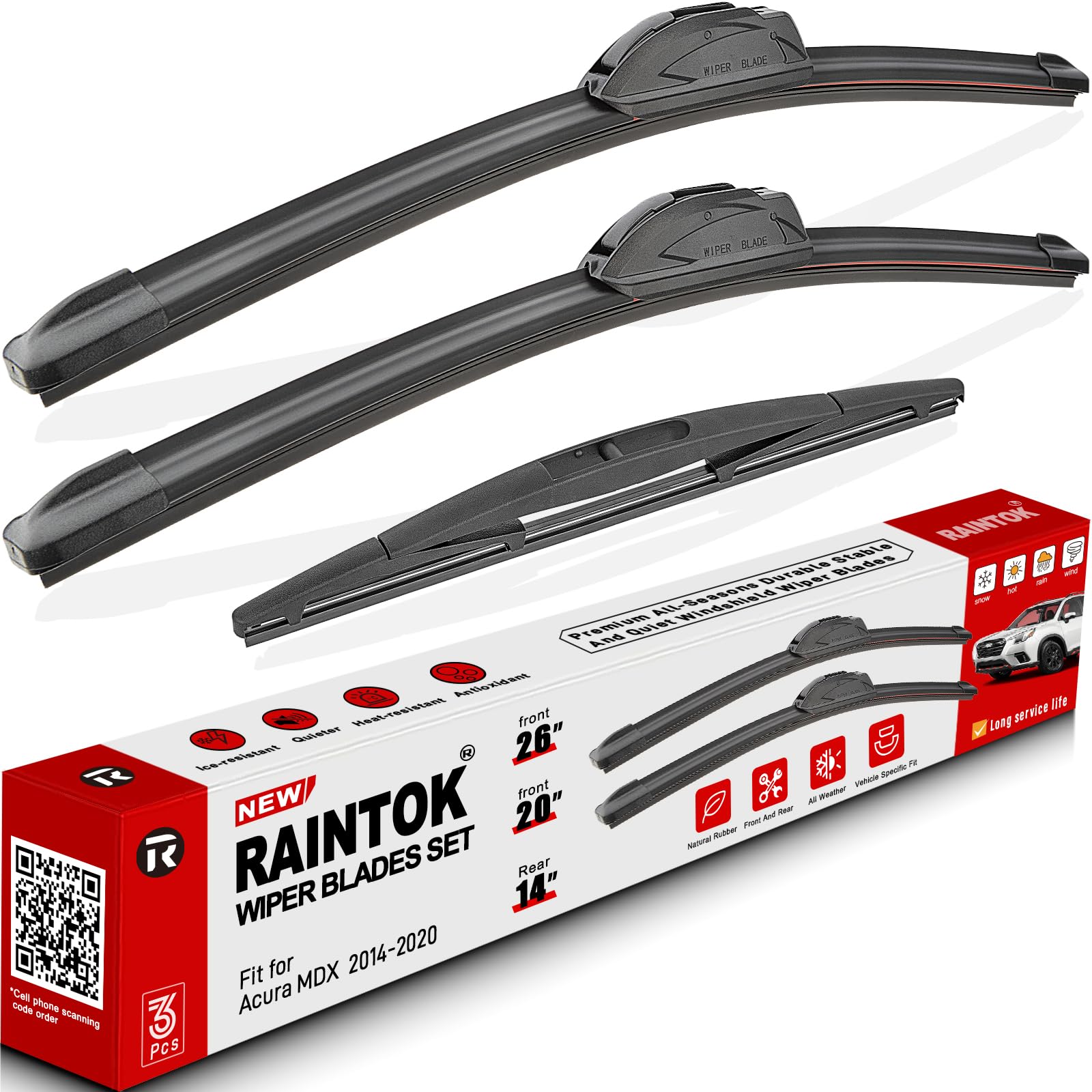 Photo 1 of RAINTOK Windshield Wiper Blades Replacement for Acura MDX 2014 2015 2016 2017 2018 2019 2020 Original Factory Quality Front Rear Wipers Blade Set for Car - 26" 20" 14" (Piece of 3)