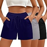 Neer 3 Pack Women's Sweat Shorts, Drawstring Lounge Shorts Casual Summer Lightweight Soft Athletic Shorts with Pockets