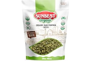 Sunbest Natural Organic Raw Pumpkin Seeds 48 oz (3 lb Bulk Bag) – USDA Organic, Unsalted Shelled Pepita Seeds – Gluten-Free, Non-GMO, Vegan, Kosher