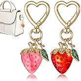 Ouligay Cute Strawberry Keychain, Kawaii Bag Charms Heart Flower Daisy Key Chains Purse Keychain Accessories for Women, Girls