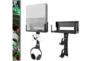 BracNova Wall Mount for Xbox One S with 2 Detachable Controller Holder and 1 Headphone Hook,Metal Stand for Xbox One S Accessories(Mounts Xbox 1S by TV)