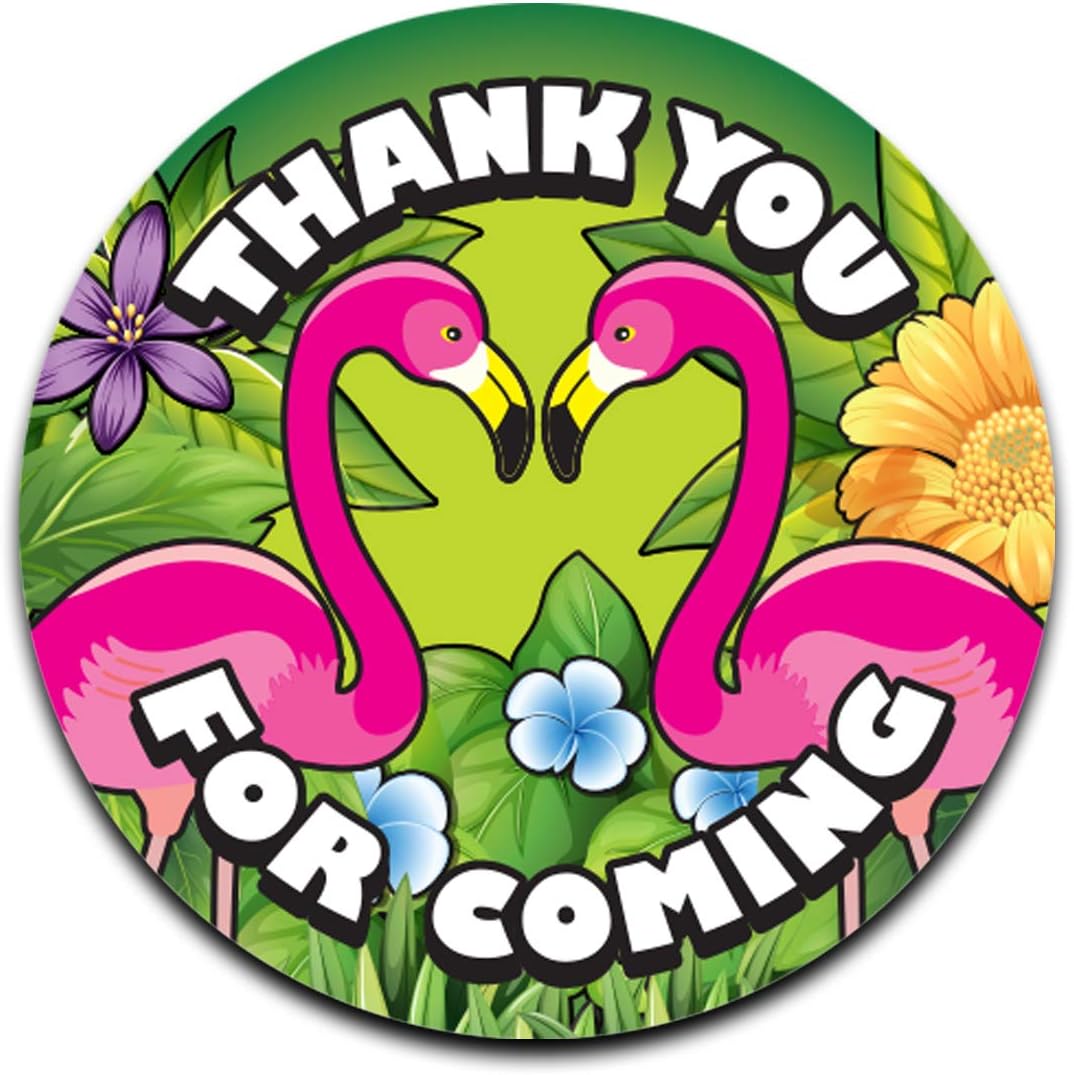 Cherish Her 10 Sweet Cone Stickers Seals - METALLIC INKS - Thank You For Coming To My Party - Unicorn Princess Fairy Dinosaur Jungle Farm Llama Football Superhero (TROPICAL FLAMINGO)