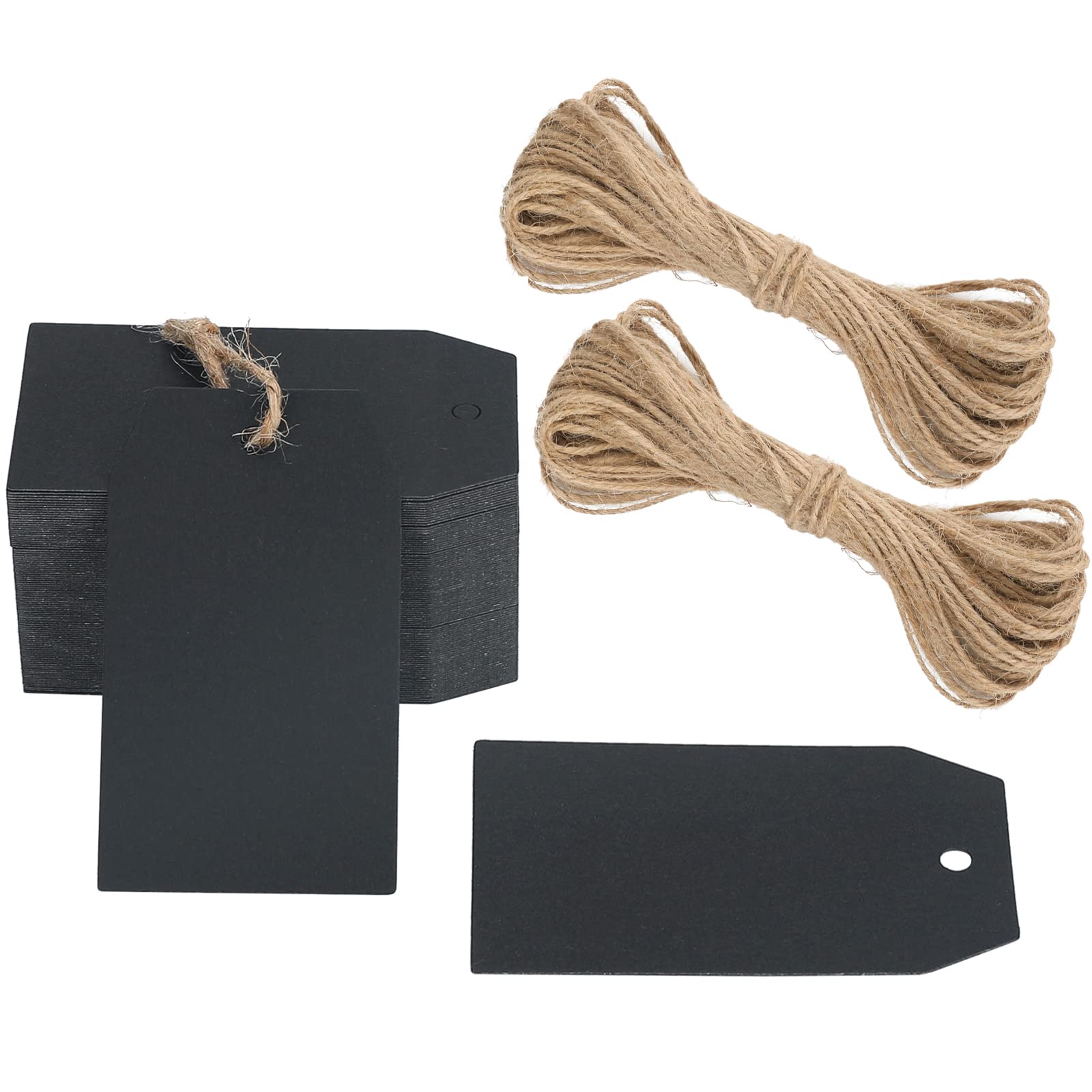 G2PLUS 100 PCS Kraft Gift Tags - Black Blank Paper Tags 4x7 cm - 300g/m² Hang Paper Labels with String for Wedding Favors Presents