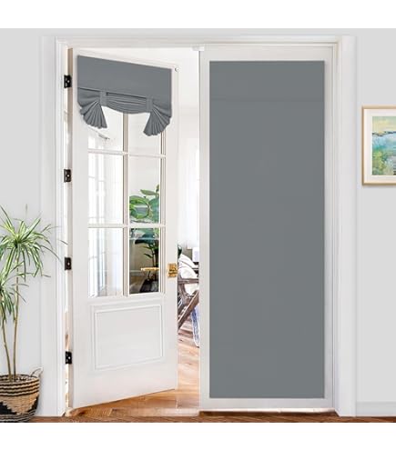 RYB HOME 2 Panels French Door Curtains - Blackout Tricia Window Curtain Self Adhesive Adjustable Drapes Privacy Thermal Insulated Bedroom Door Window Drapes, 26 X 69, 1 Pair, Grey