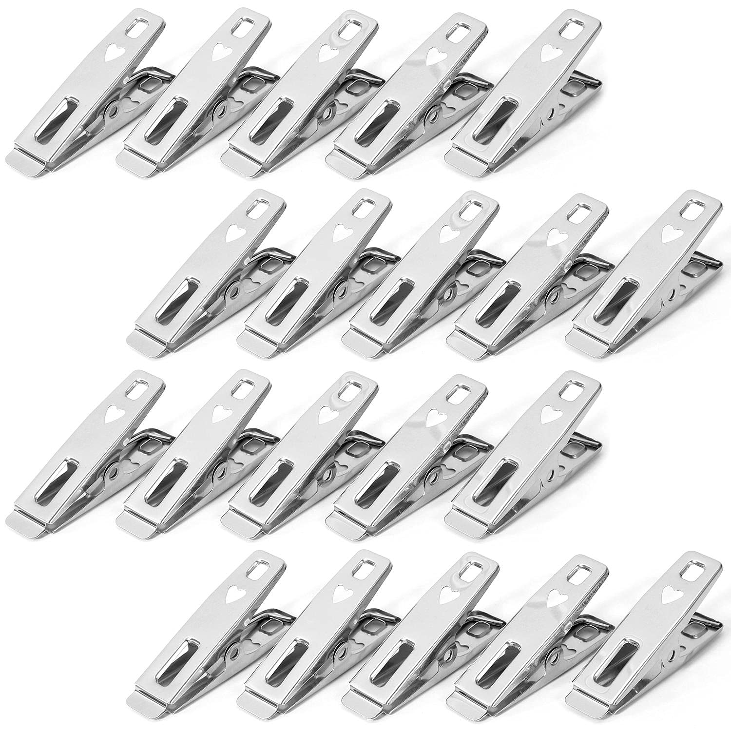 Vinsani ® Laundry Clothes Pegs Stainless Steel Spring-Loaded Metal Clip Strong Grip and Windproof Laundry Pegs Quality Non-Slip Clothes Pins for Home and Garden Pack of 20