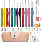 Crochet Hooks Set, RealPlus 12 PCS 2mm(B)-8mm(N) Ergonomic Crochet Hooks Set for Arthritic Hands, Ergonomic Soft Grip Handles