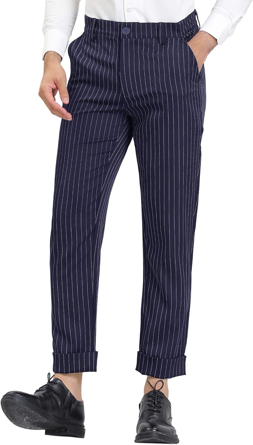 Lars Amadeus Men's Stripe Dress Pants Straight Fit Vertical Stripe