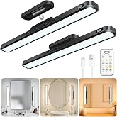 WILLED 3W Mirror Lights with Remote Control,Eye-Friendly Magnetic Light Bar with Battery Level Display,Adjustable Color Temperatures Vanity Lights for Mirror,Makeup Lighting for Bathroom(2 Pack)