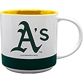 Extra Large 16oz Two Tone Coffee Mug, MLB Logo with Colored Band and Inner Color (Oakland Athletics)