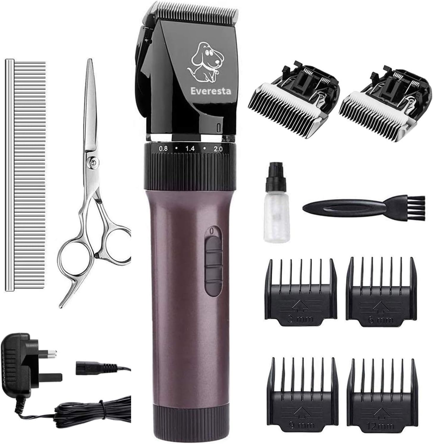 Everesta Dog clippers, Low Noise Rechargeable Cordless Pet Dogs and Cats Electric Grooming Clippers Kit with Shears and Comb(2 Blade) (Red)