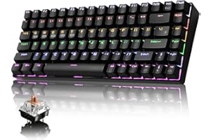MANBASNAKE Bluetooth Mechanical Gaming Keyboard,Rainbow LED Backlit Bluetooth 5.0/Wireless 2.4G/Wired 84 Keys Mini Keyboard with Rechargeable 3000mAh Battery Brown Switches Type-C USB Receiver for PC Gamers