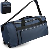 uarition 70L Foldable Rolling Duffle Bag with Wheels | 28&rdquo; Large Duffle Bag for Travel, Carry On Luggage Duffel Bag for Traveling/Camping/Moving, Water Resistant, Blue