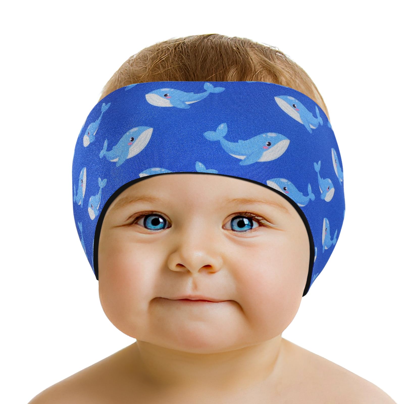 Photo 1 of HeySplash Swimming Headband, Swimming Earplugs Ear Band Swimmer Ear Protection Kids Ear Plugs, Neoprene Ear Guard and Hair Guard for Kids Toddlers, Hold Earplugs in, S, Full Dark Blue Whale