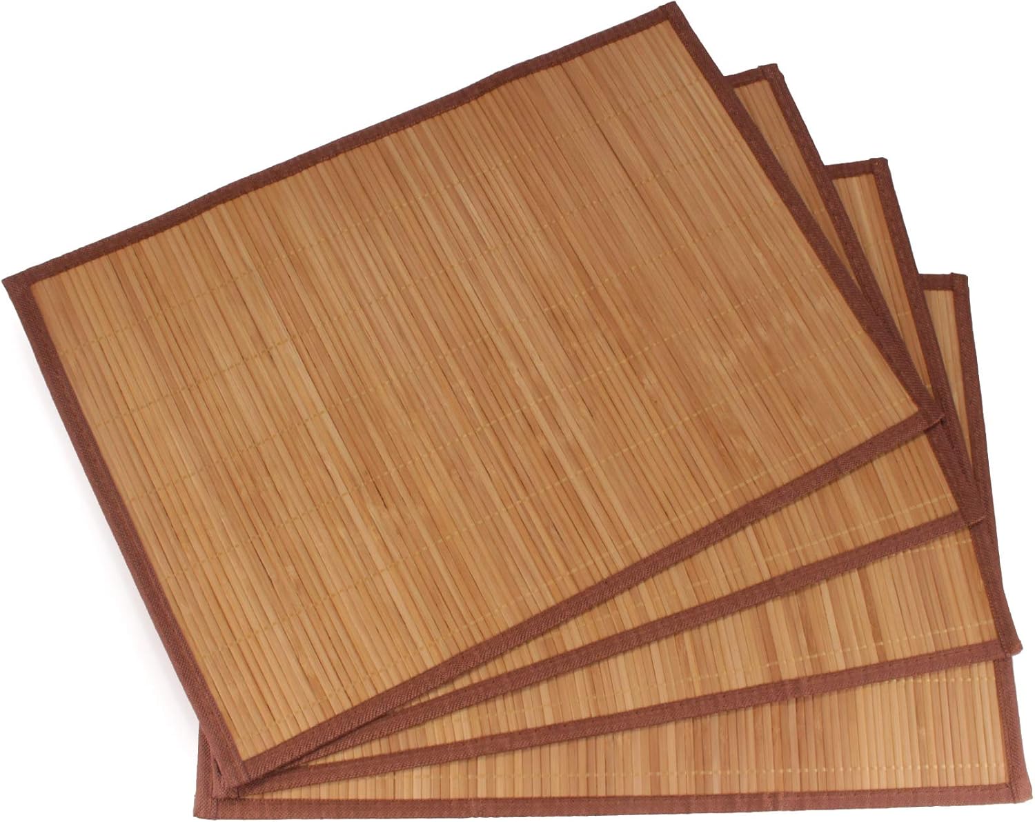 BambooMN Brand Bamboo Slat Placemat with Brown Fabric Border